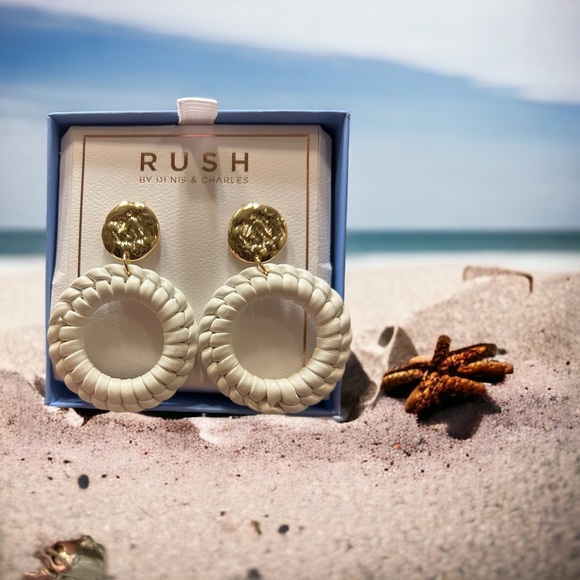 RUSH BY DENIS AND CHARLES WHITE AND GOLD POST EARRINGS - Picture 3 of 4